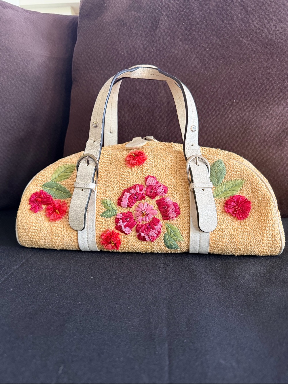 Raffia bowler bag